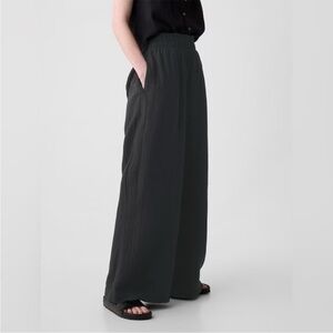 NWT Old Navy Women's Black Pants High Rise Full Length Wide Leg Gauze Crinkle
